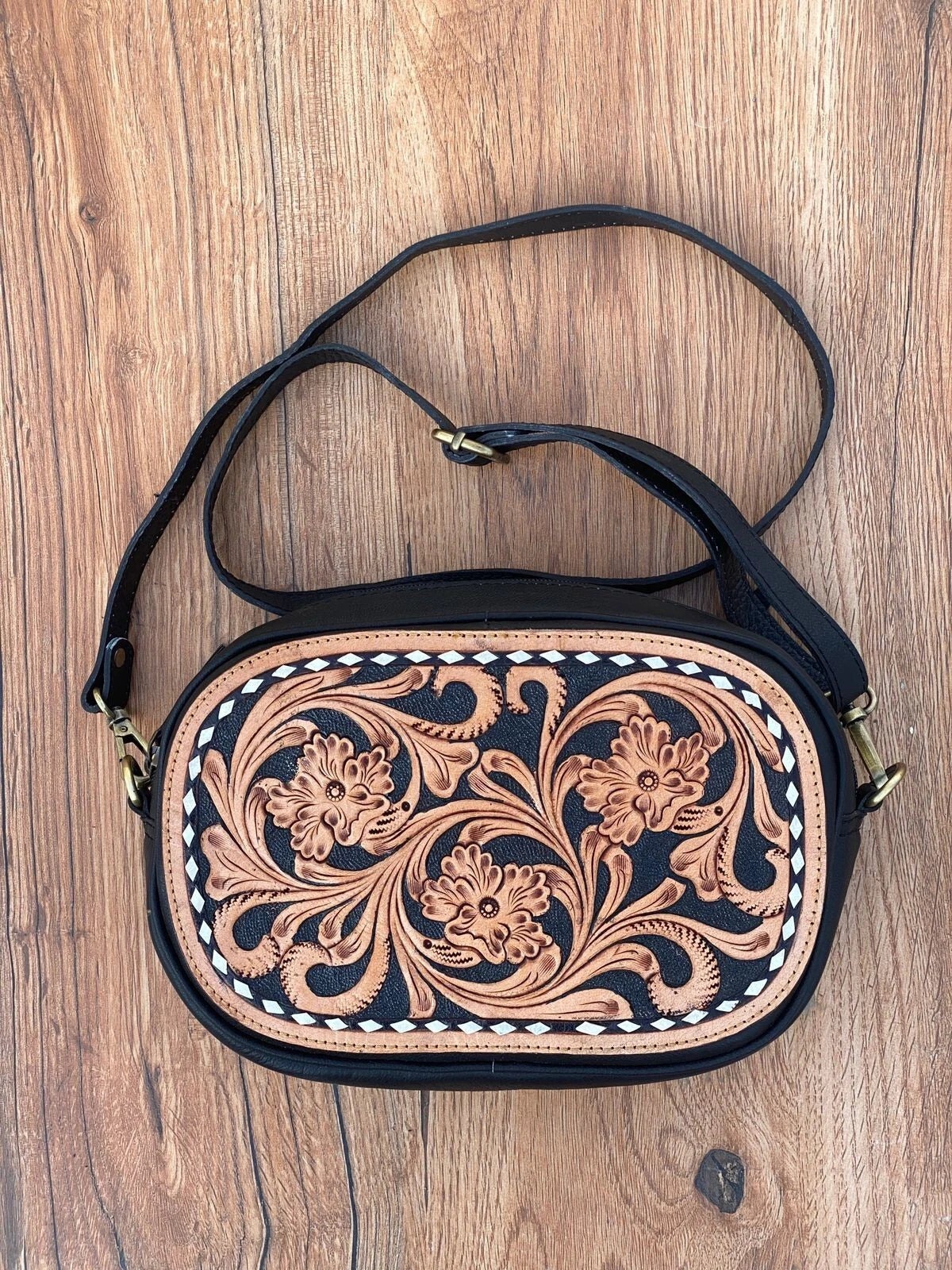 Tooled Carved Leather Sling Bag