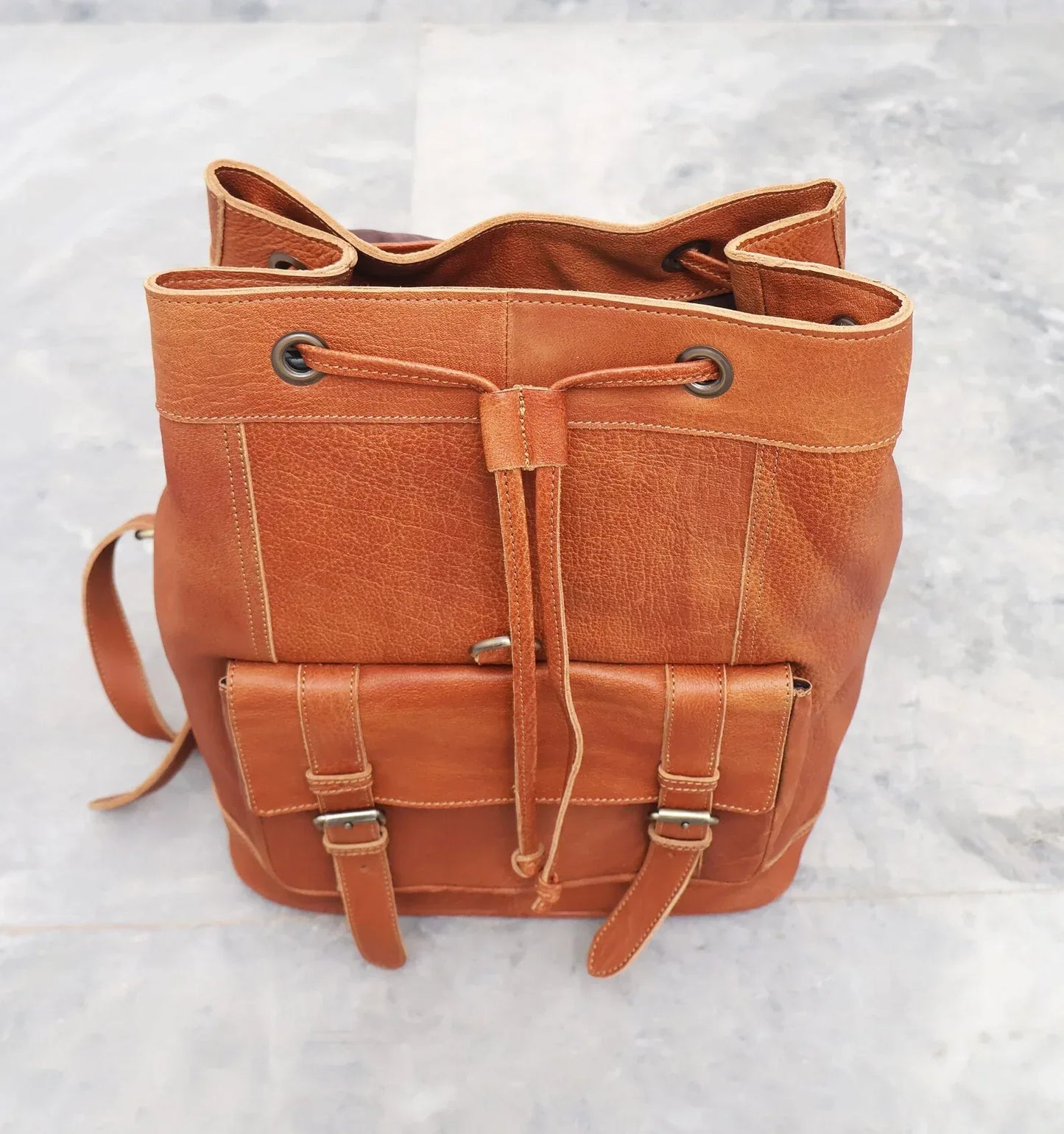 Genuine Leather Drawstring Backpack