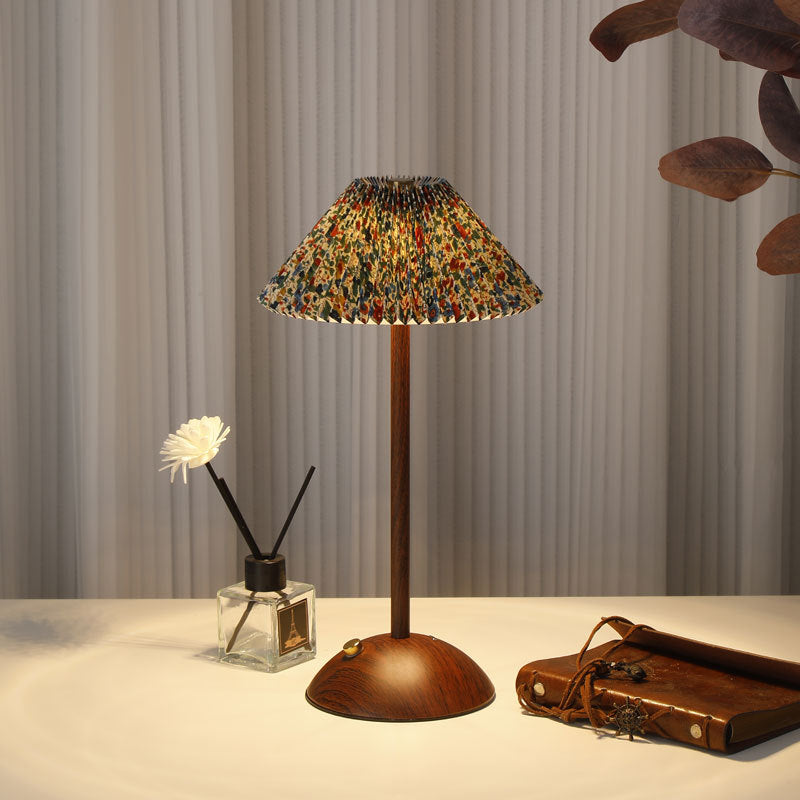 Rechargeable Retro Floral Table Lamp Walnut Base