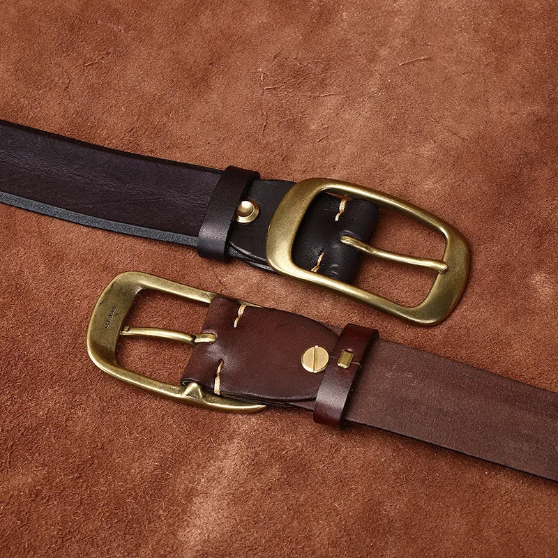 Genuine Leather Belt for Men Brass Buckle