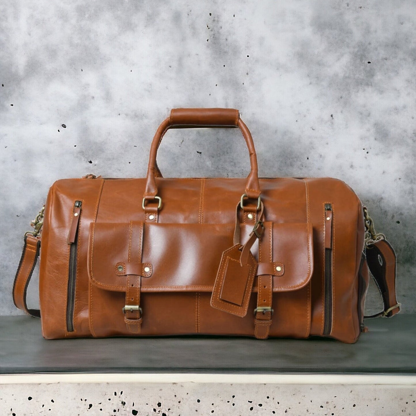 Classic Brown Leather Vacations Duffel Bag