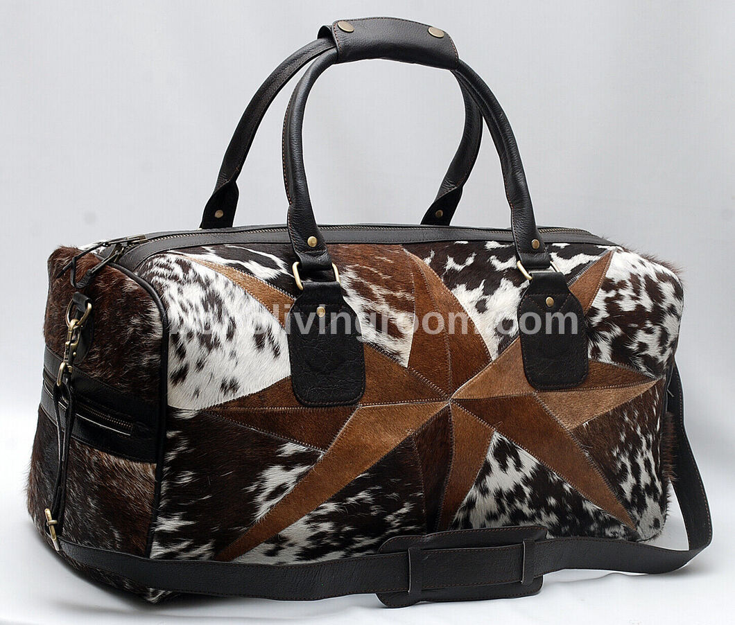 Tricolor Large Cowhide Weekender Bag