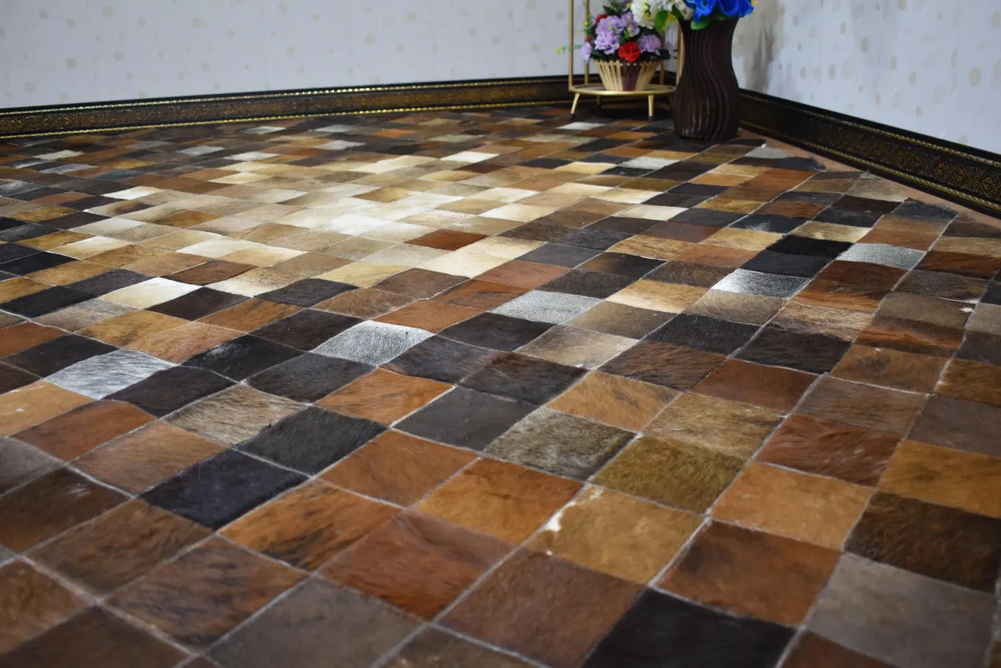 cowhide leather patchwork rug