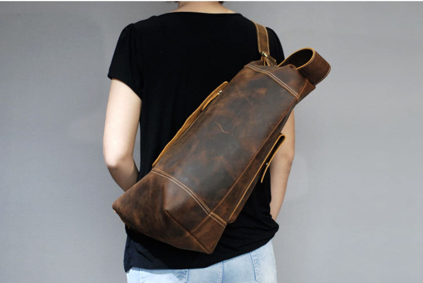 Brown Real Leather Backpack Bag Sling Style
