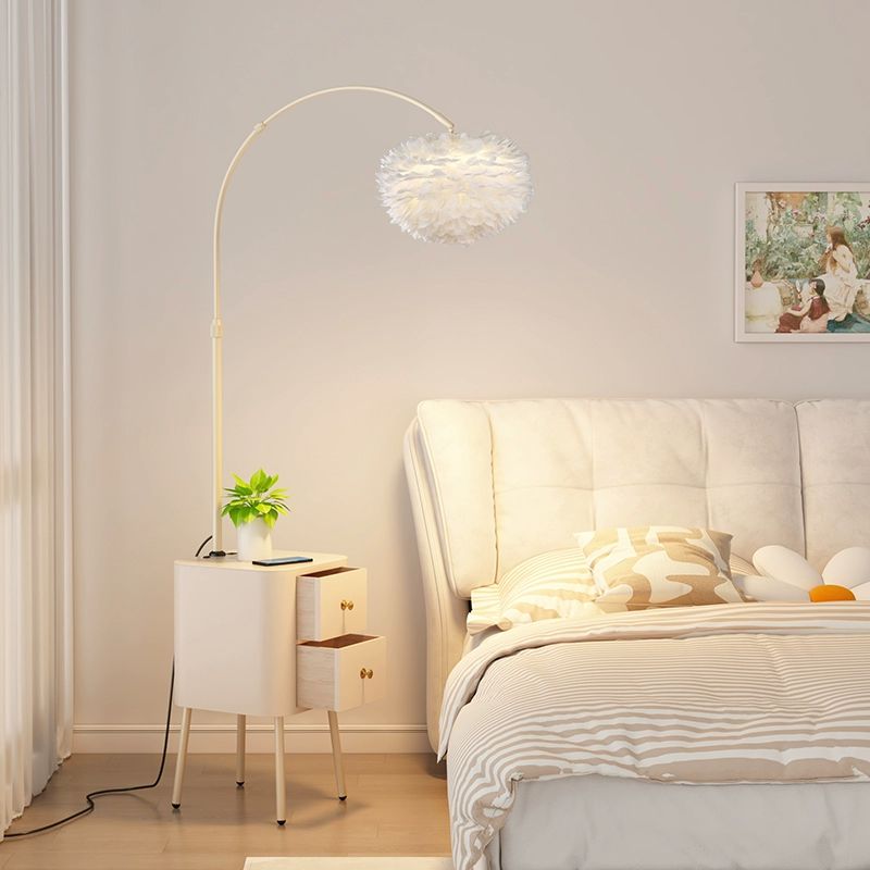 Floor Arc Lamp with Table, Drawer and Wireless Charger