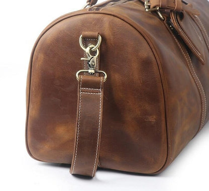 Brown Leather Duffle Bag With Shoe Compartment