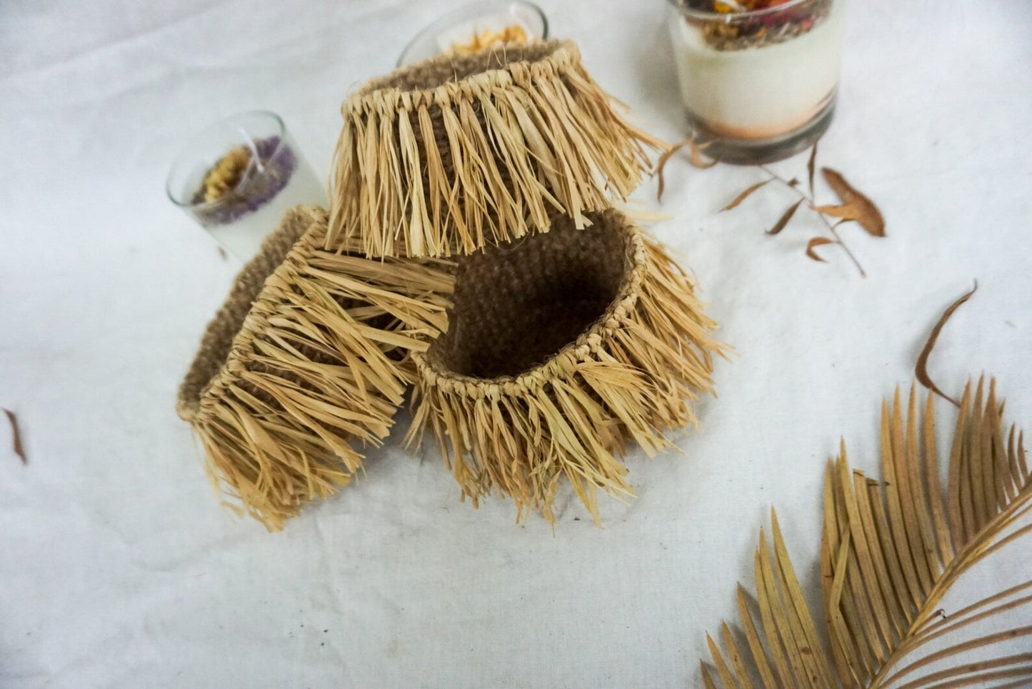 Boho Raffia Crochet candle holder