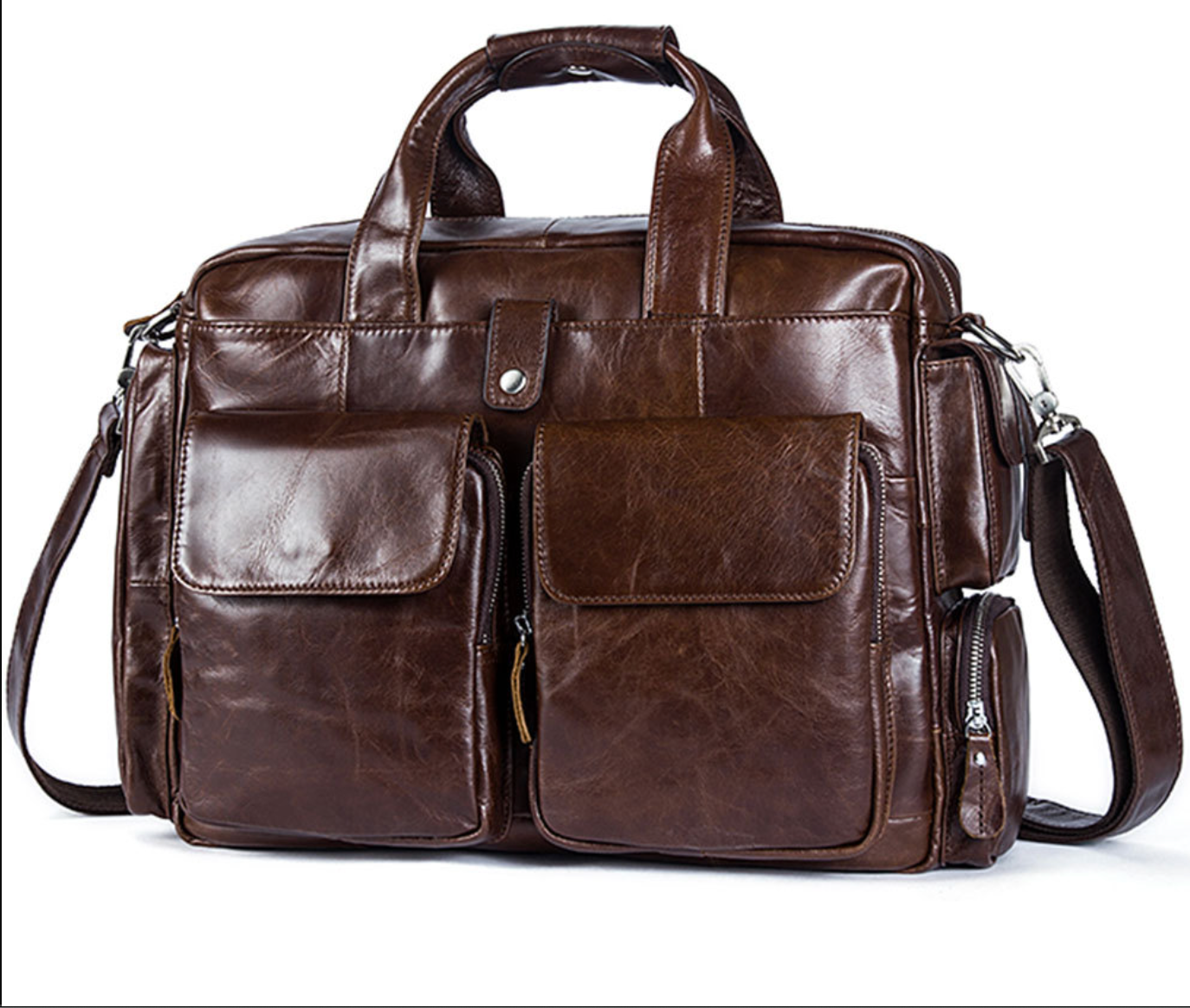Genuine Leather Office Bag with Trolley Strap