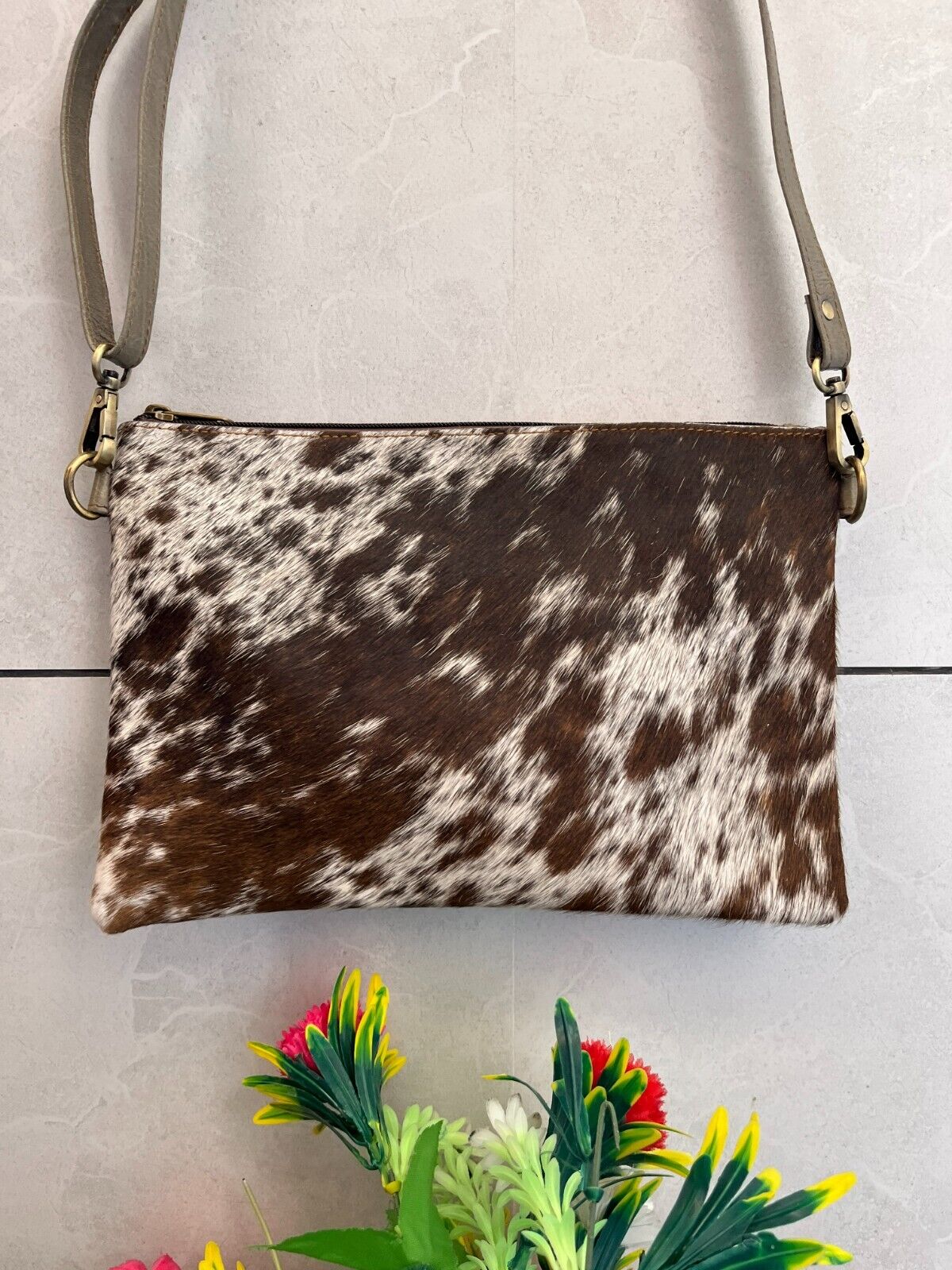 Speckled Brown White Cowhide Crossbody Bag