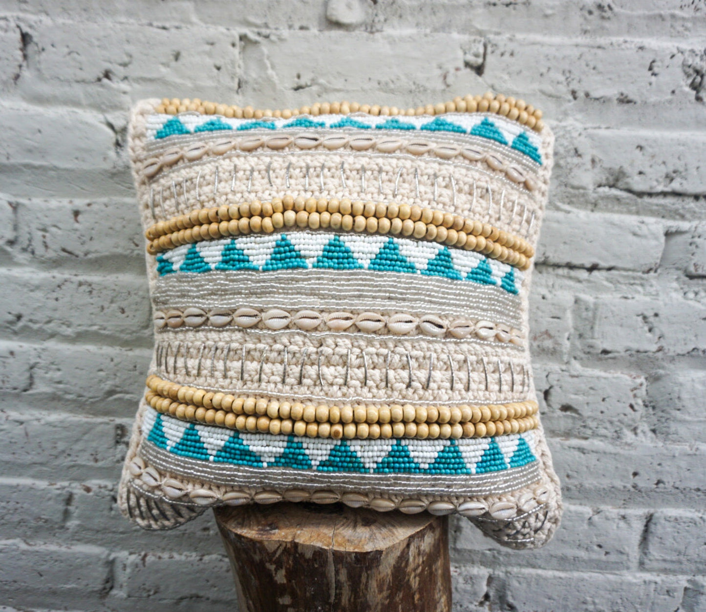 Boho Beaded Throw Pillow Cover