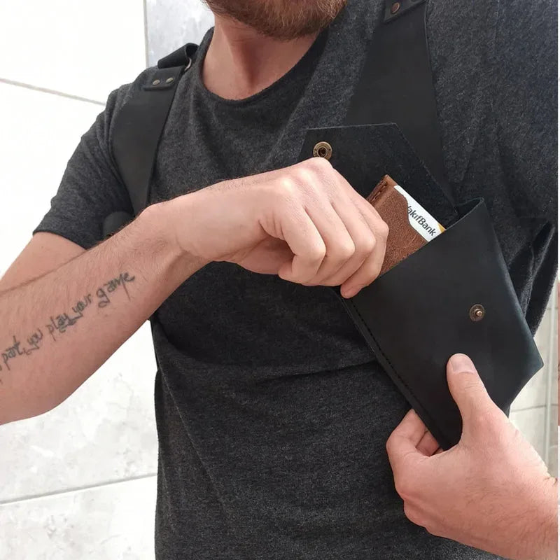 Genuine Leather Double Pocket Holster Black