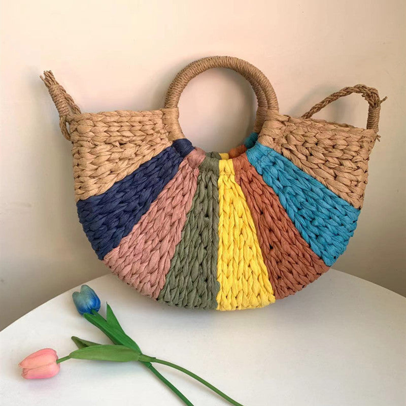 Women colorful straw summer beach bag