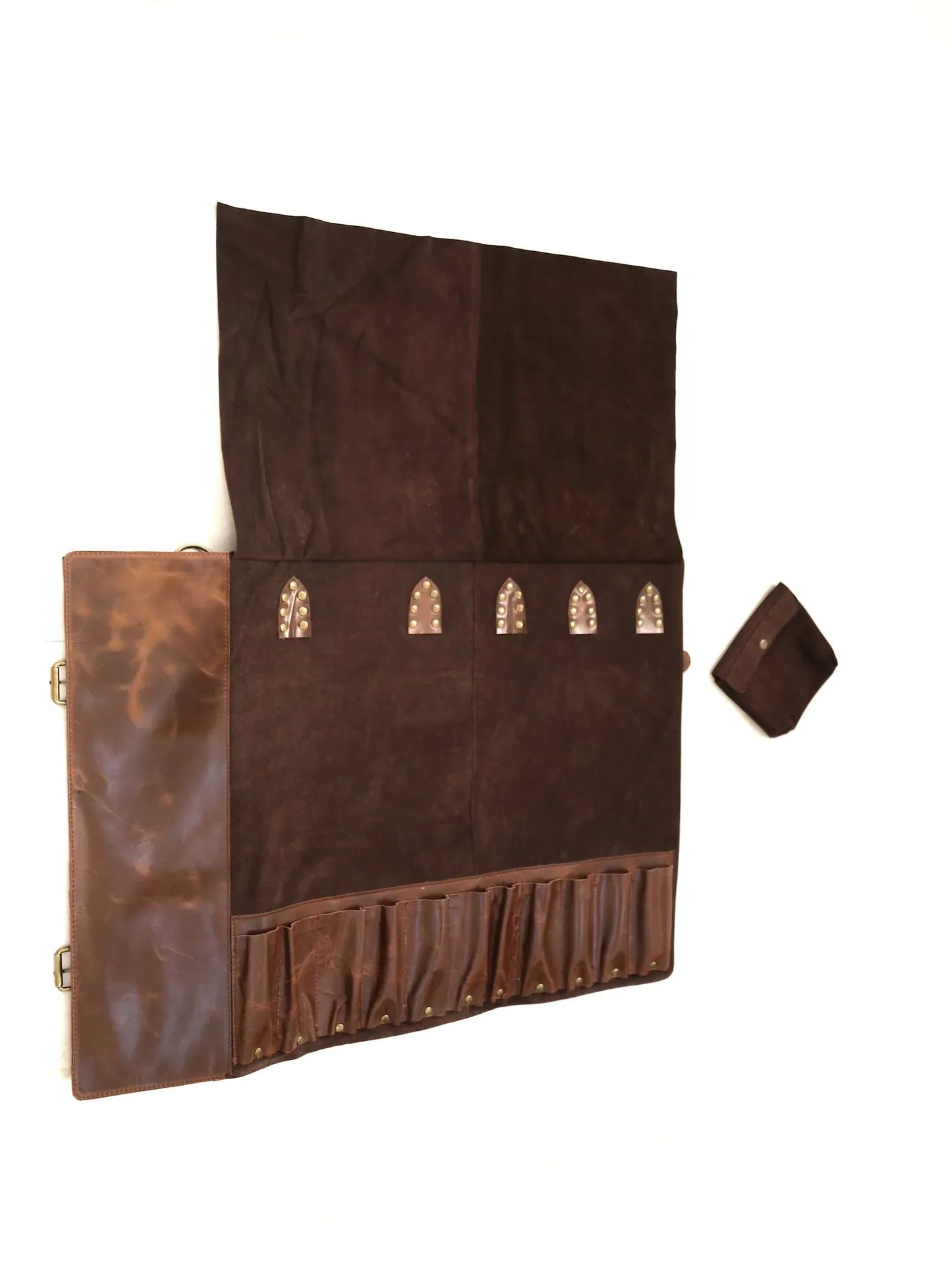 Genuine Leather Knife Tool Roll Bag Kit