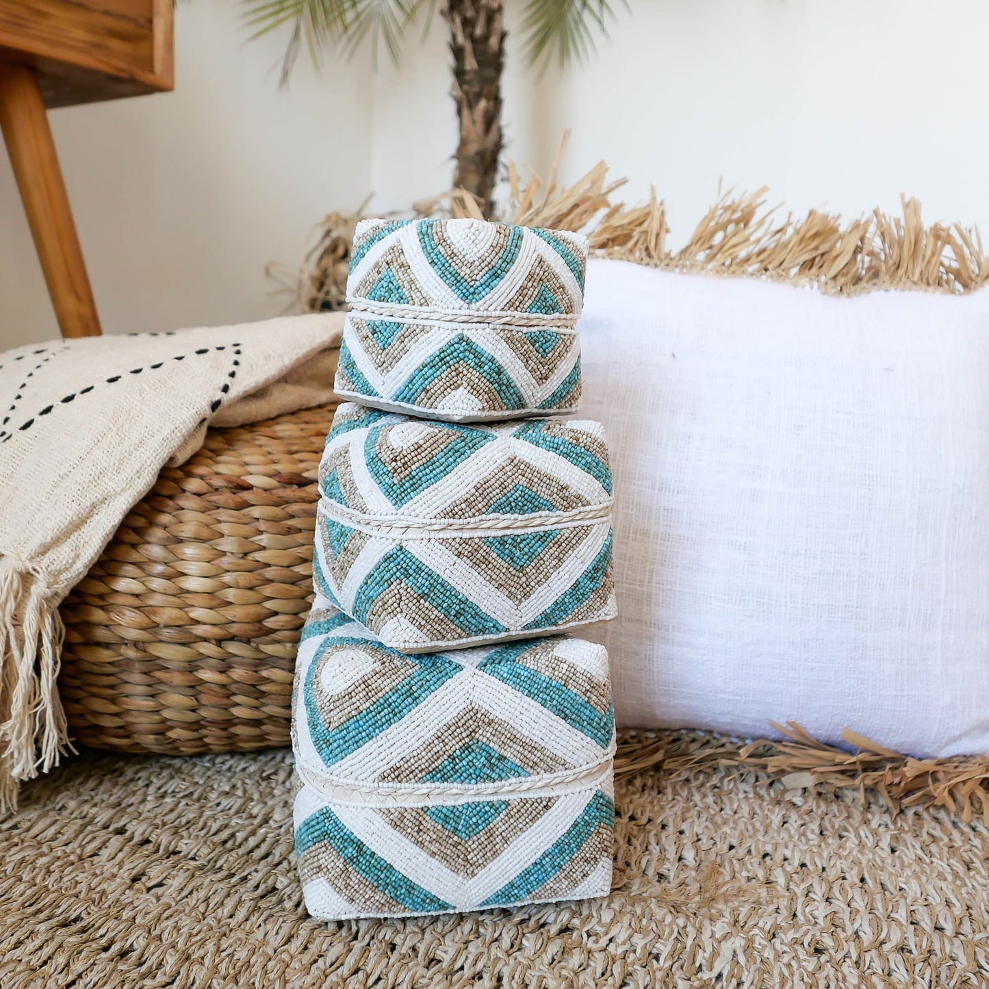 Handmade Balinese Decorative Beaded Box Set