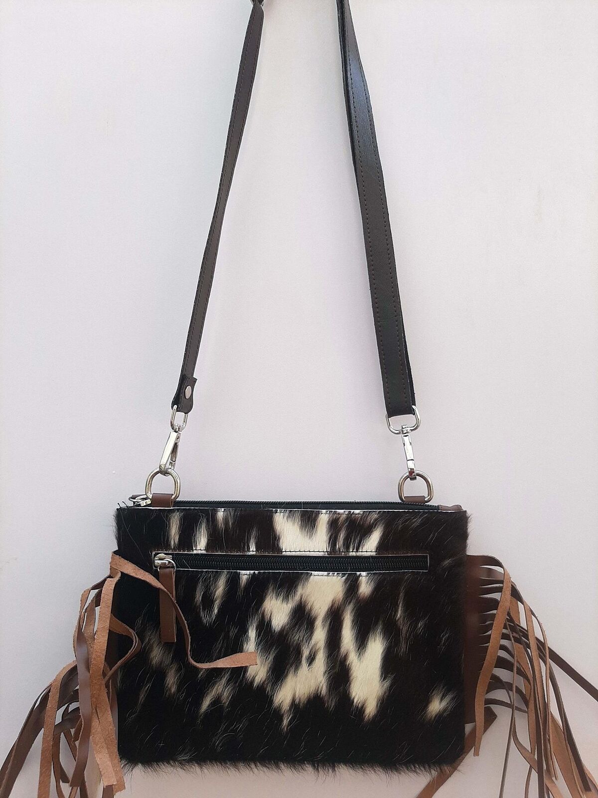 Black White Cowhide Crossbody Bag