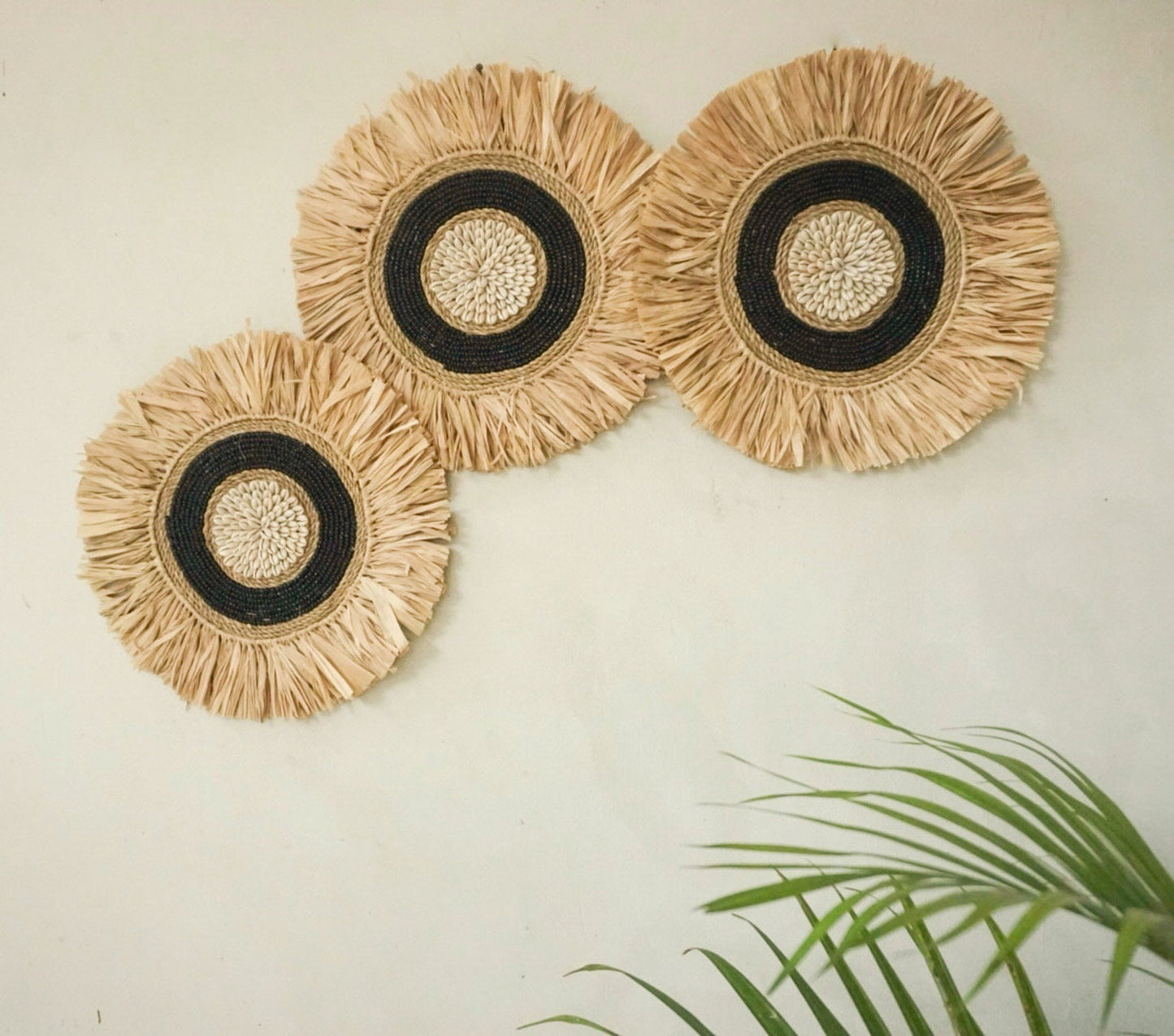 Black Balinese round wall decor seagrass beads
