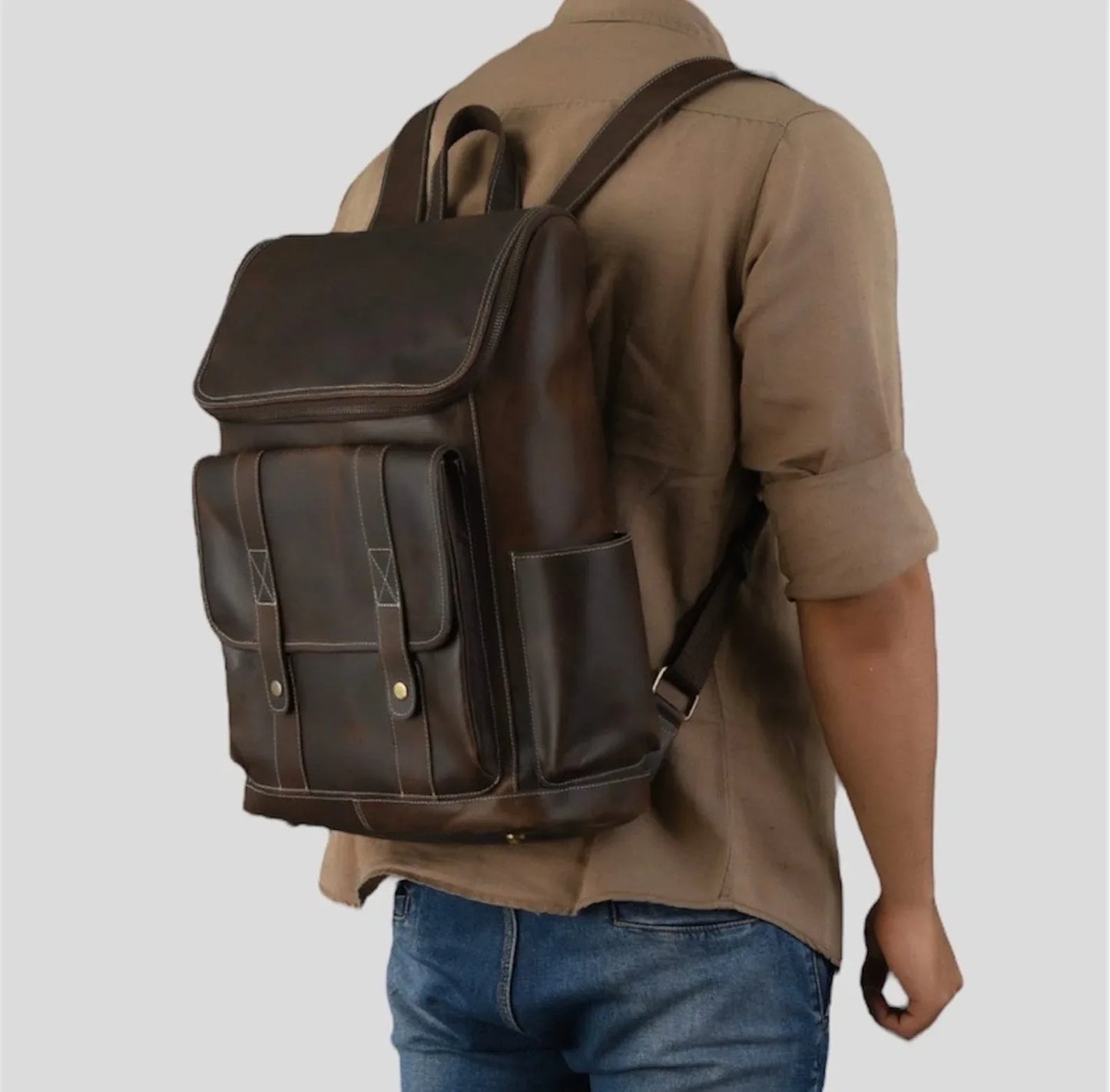 Vintage Leather Office Backpack for Men