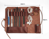 Genuine Brown leather pencil case roll