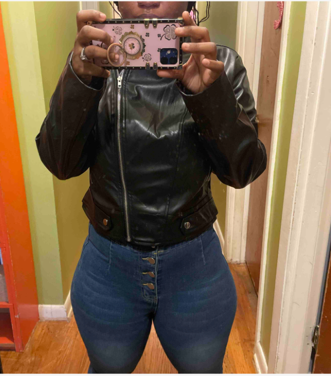 women's leather jacket with long sleeves