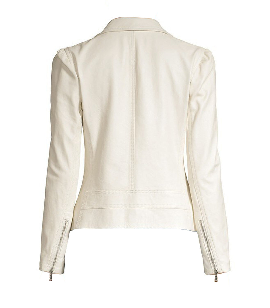 Women White Leather Biker Jacket Fitted Moto Style