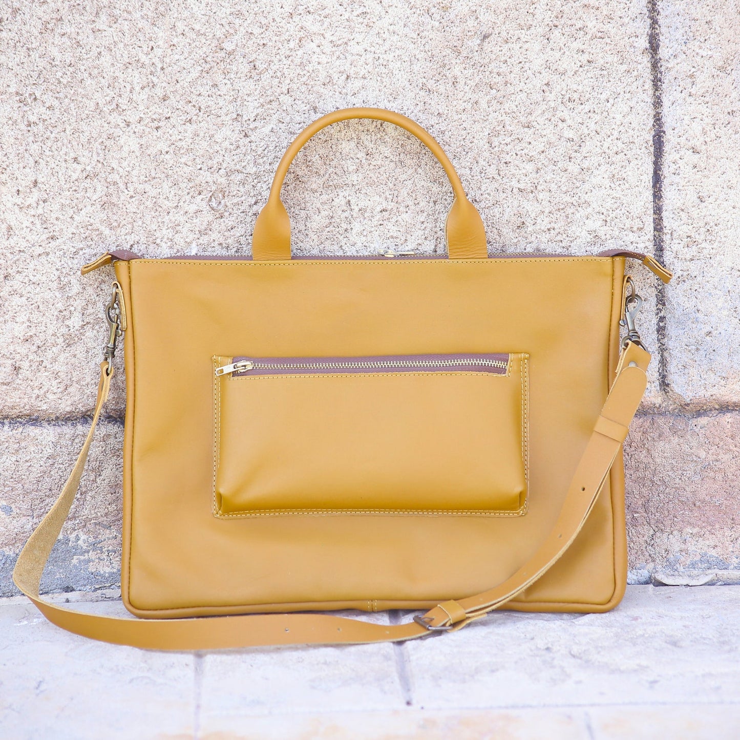 Yellow Leather Shoulder Laptop Bag