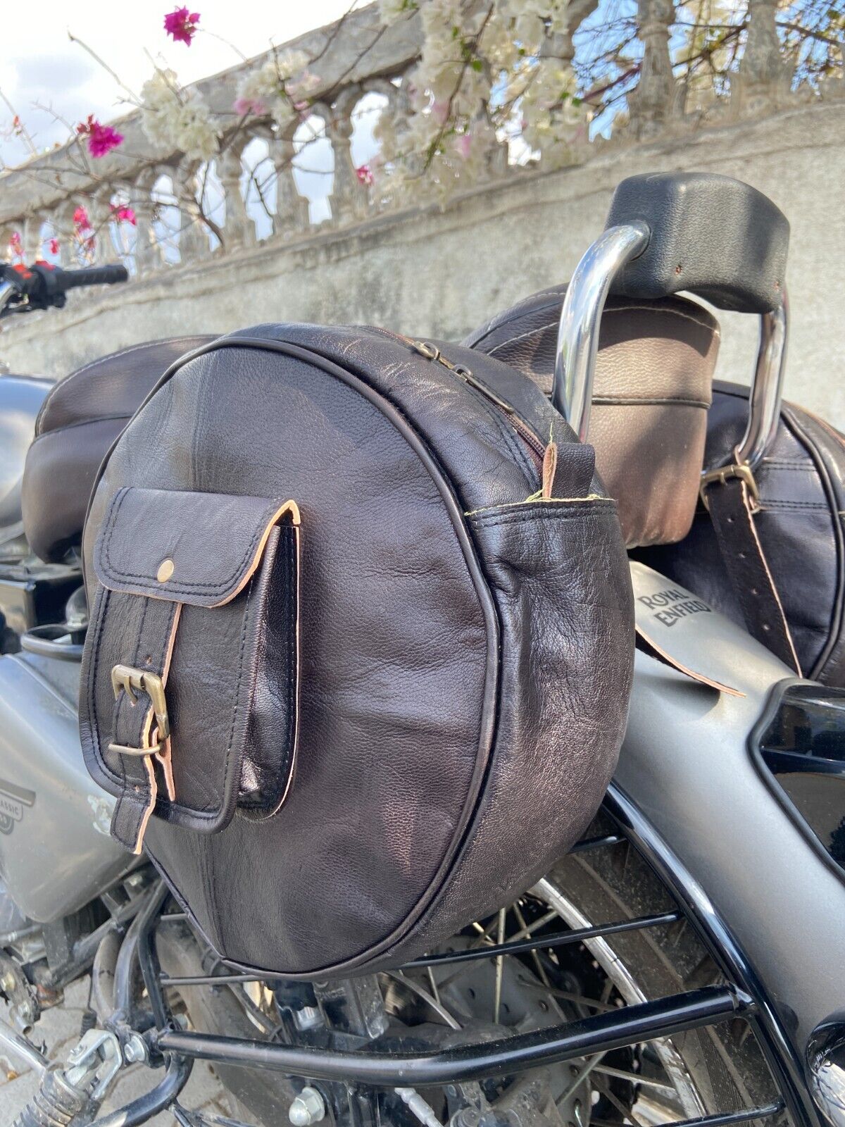 Black Leather Motorcycle Combo Saddlebag Panniers