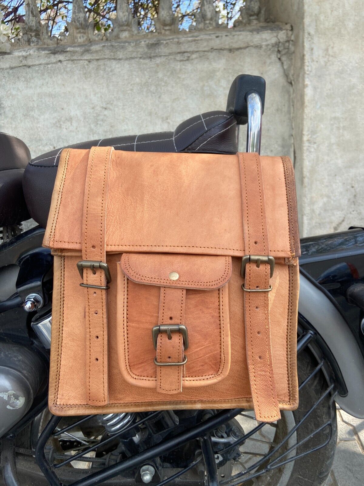 Real Vintage Brown Leather Motorbike Pouch Bags