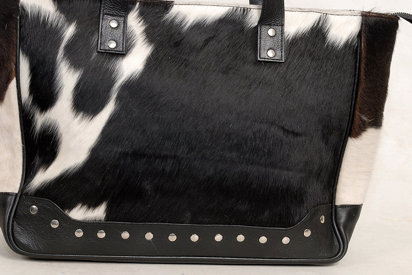 Chic Black and White Cowhide Tote Bag