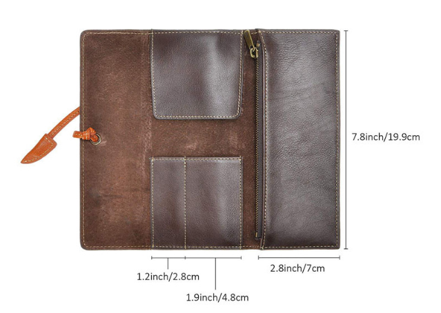 Genuine Leather Pencil Case Roll with Zipper Closure