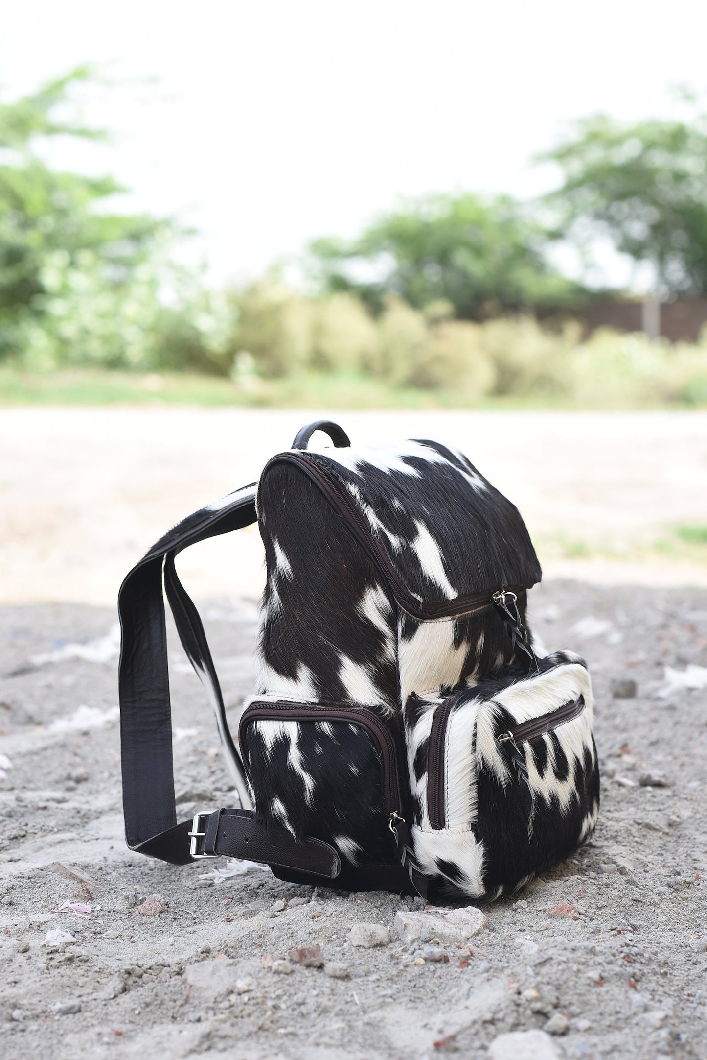 Natural Cowhide Backpack Black White