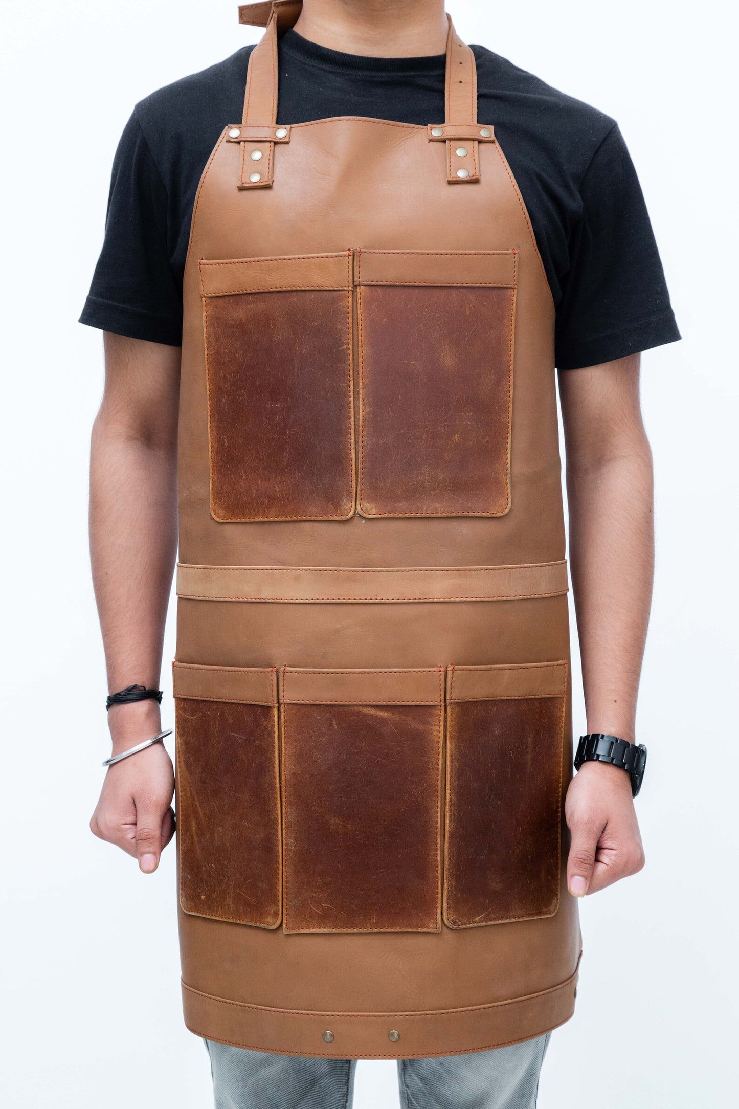 Leather Apron with Adjustable Straps and Pockets