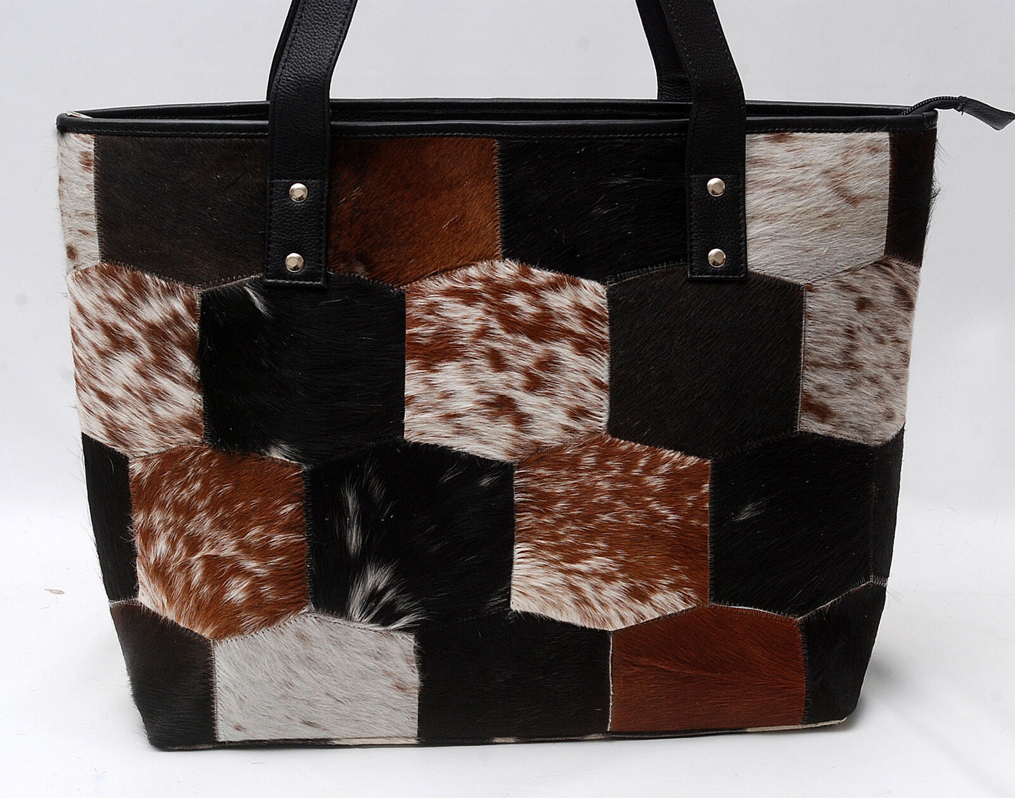 Dark Brown Black Cowhide Patchwork Purse