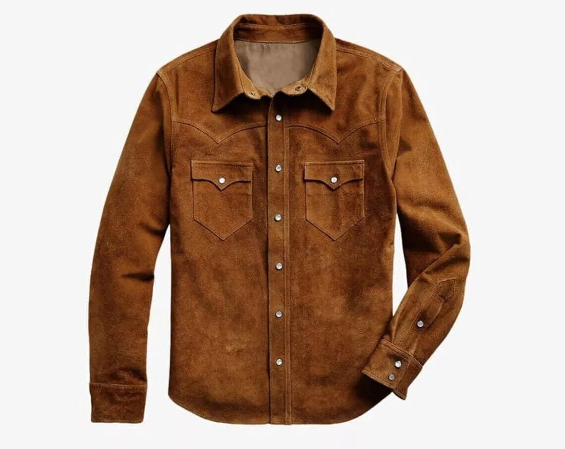 Men's Cowboy Leather Suede Trucker Jacket