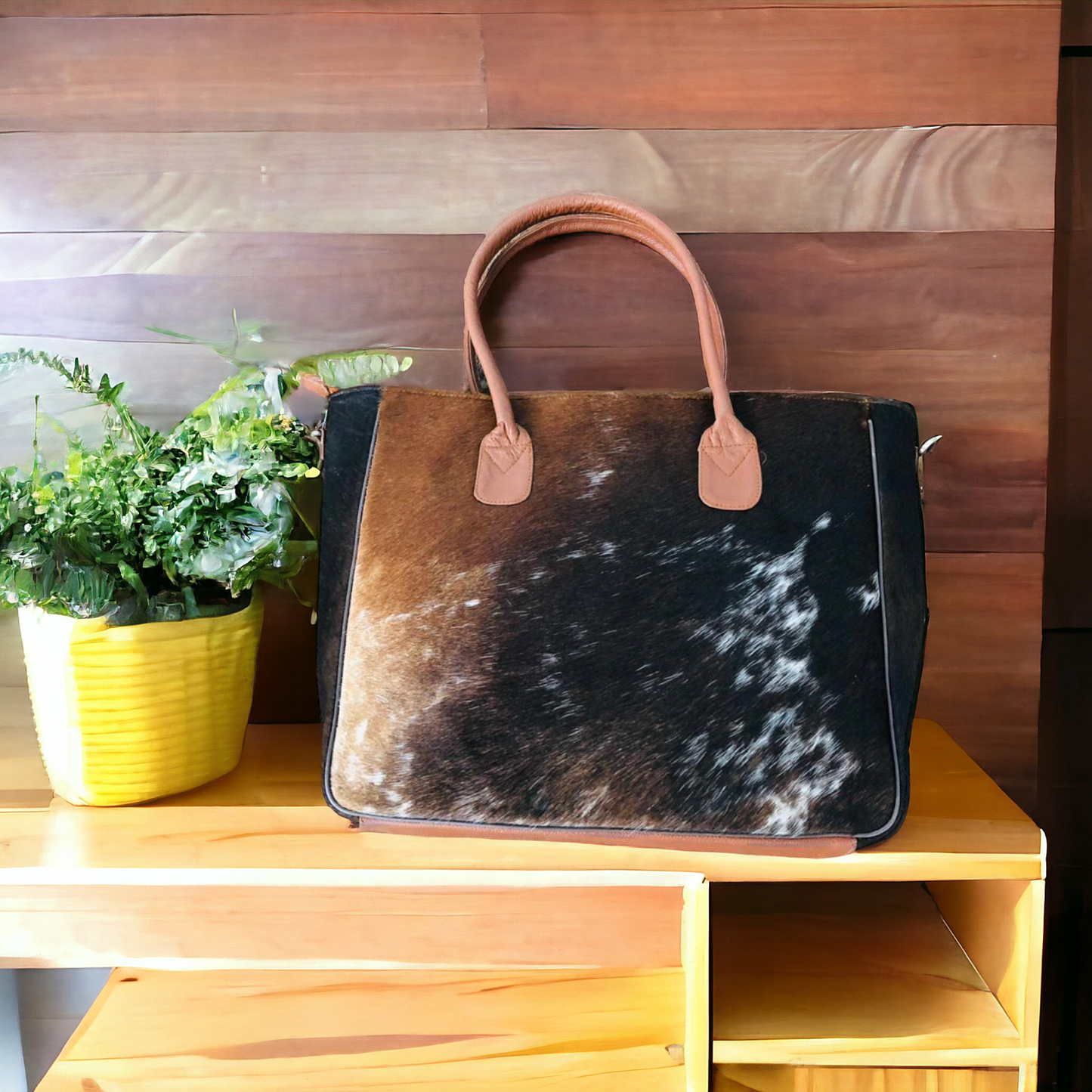 Dark Tricolor Cowhide Purse with Real Leather Base