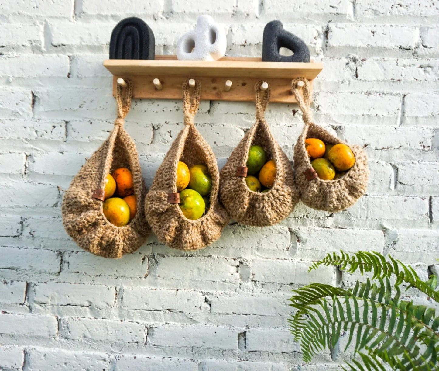 Jute crochet hanging kitchen fruit vegetable basket