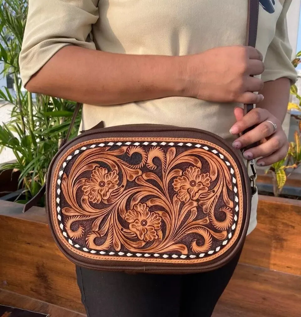 Tooled Leather Crossbody Sling Cowgirl Purse