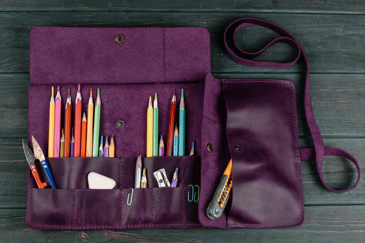 Genuine leather pencil case roll