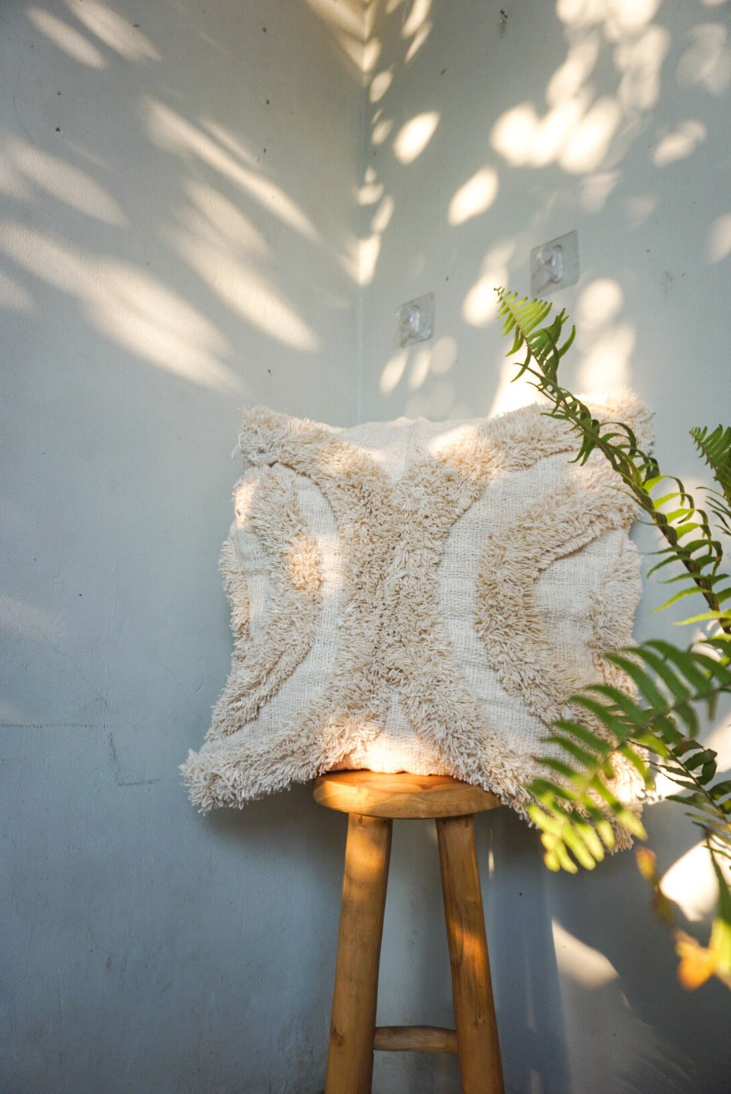 white fur cotton boho pillow cover