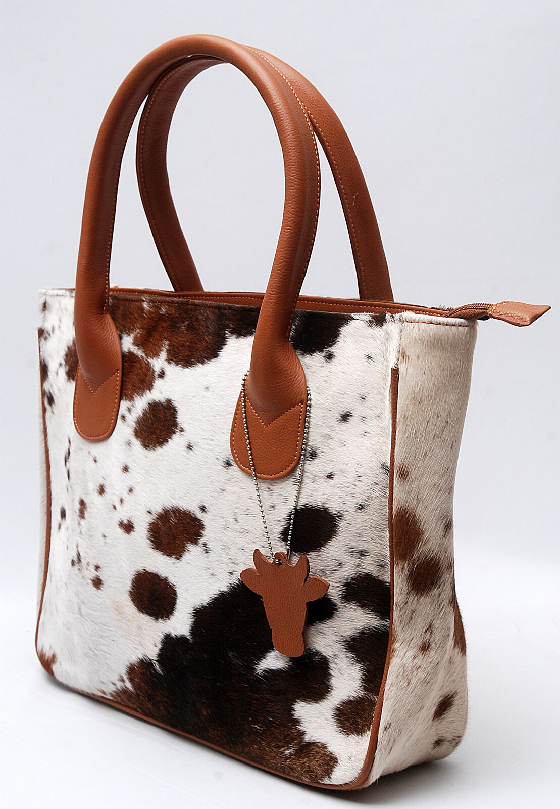 Large Brown White Cowhide Shoulder Bag