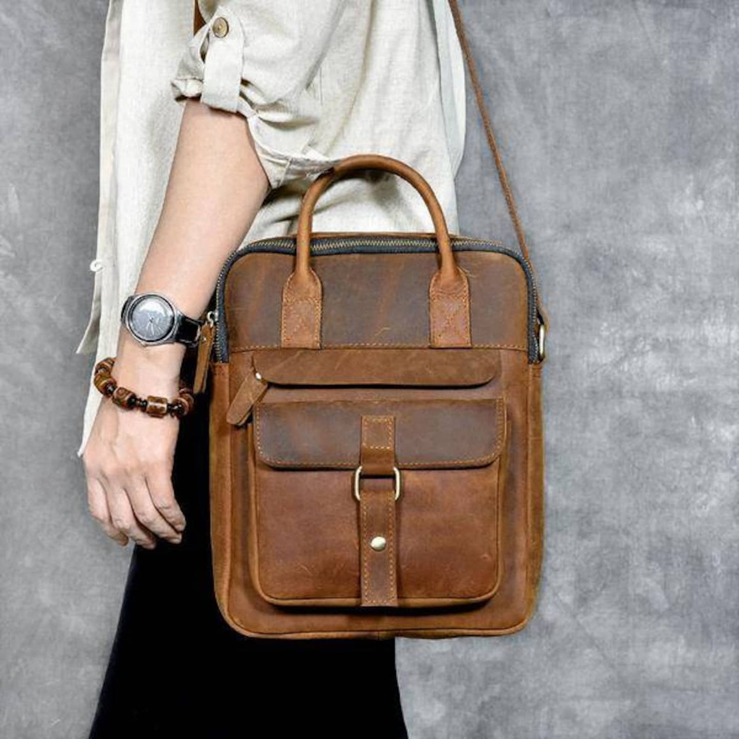 Unisex Genuine Leather Messenger Bag