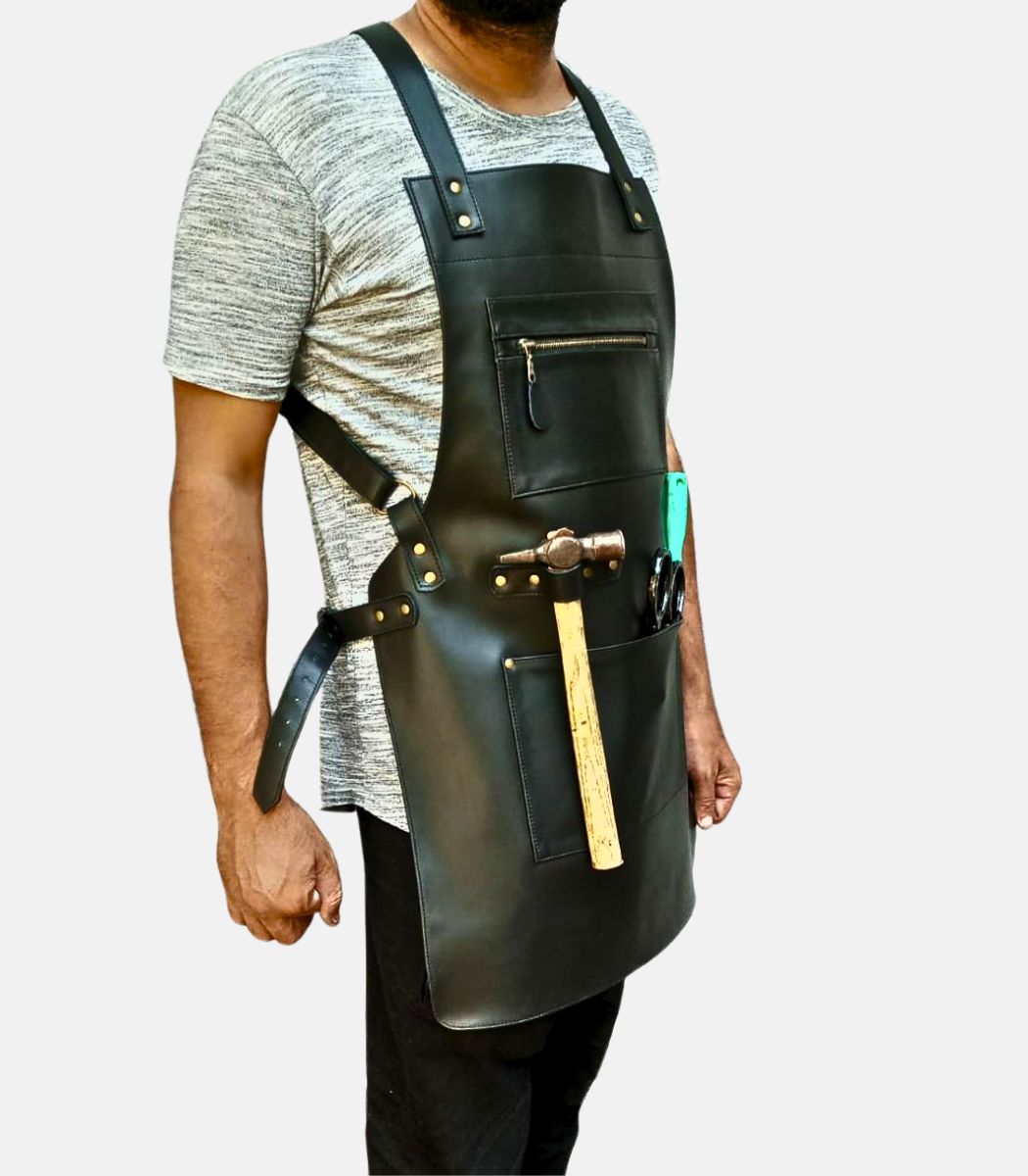 Genuine Cowhide Leather Apron With Tools Pockets