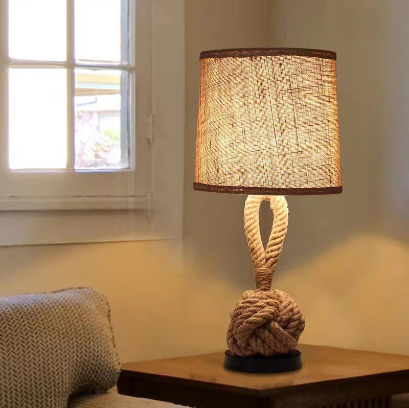 Handmade Rope Linen Table Lamp for Rustic Bedroom