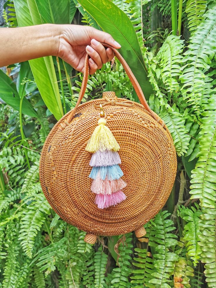 Round Rattan Bag with Handle Wicker Bags Premium Weaving
