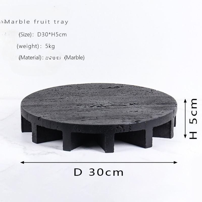 Round Marble Fruit Plate Tray Natural Stone Serving Platter