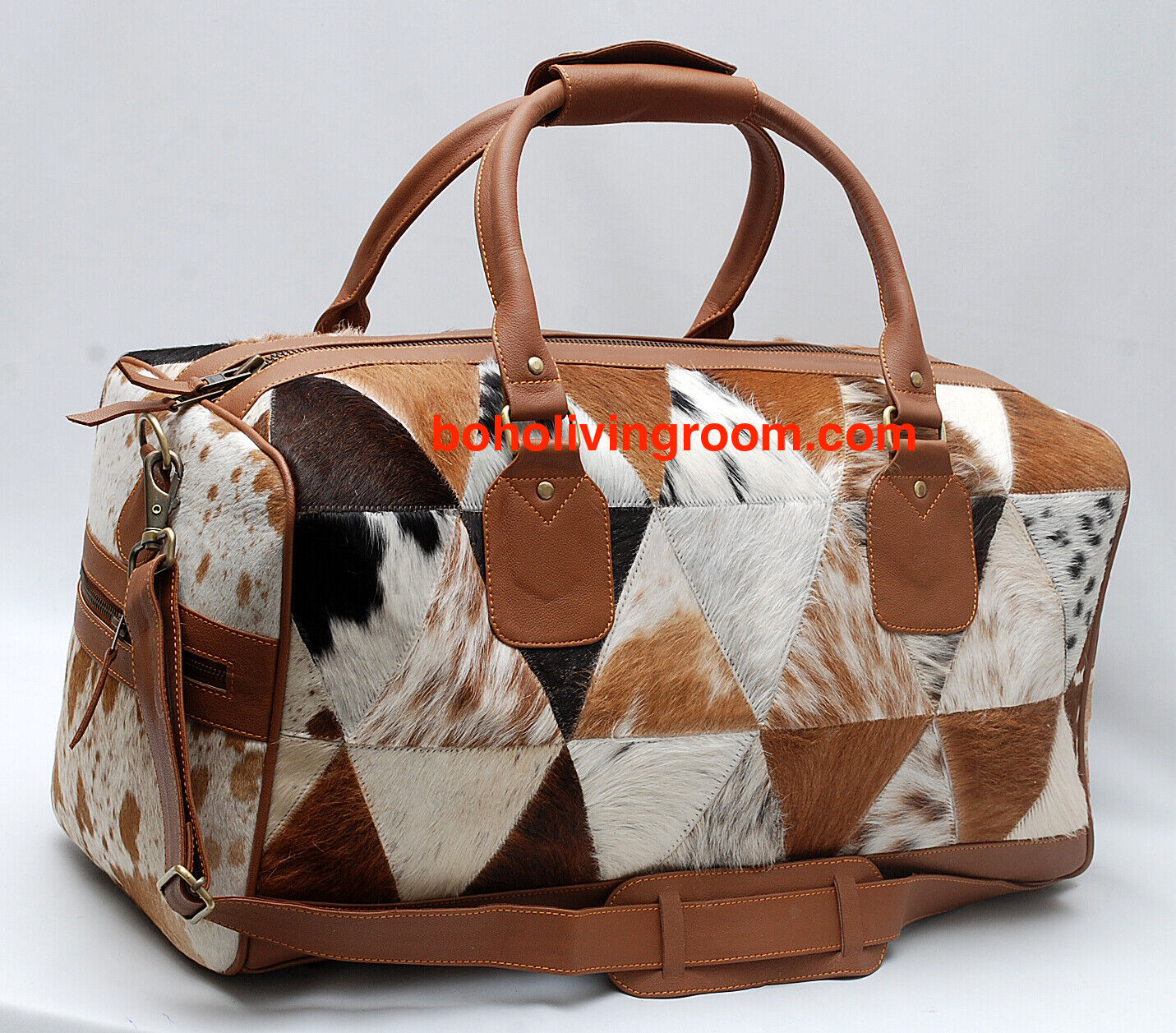 Real Cowhide Patchwork Overnight Bag