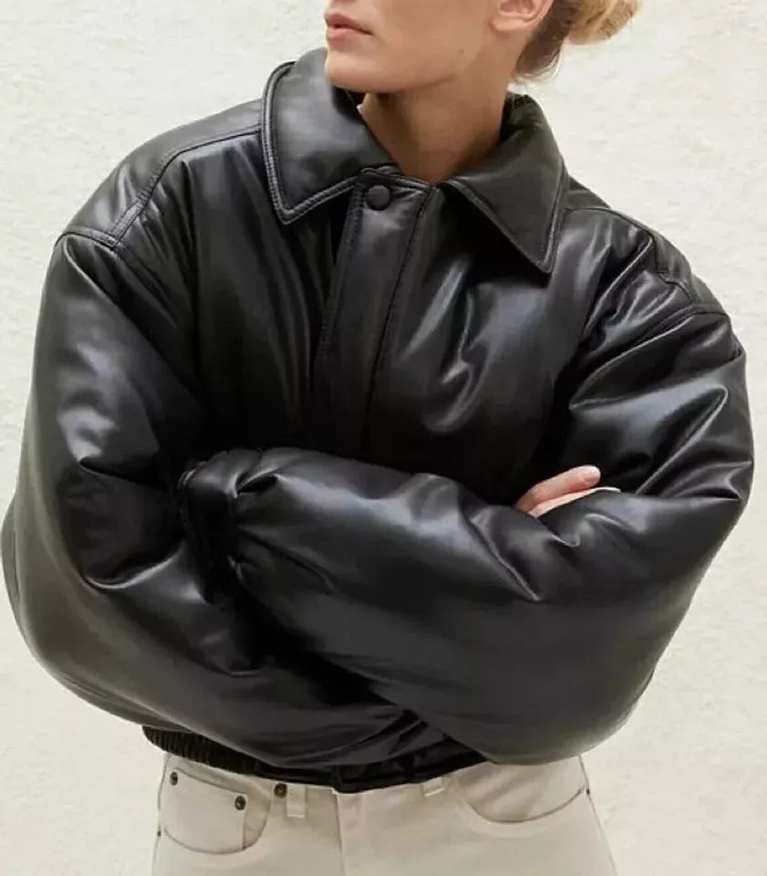 Oversized Women Leather Jacket Bomber