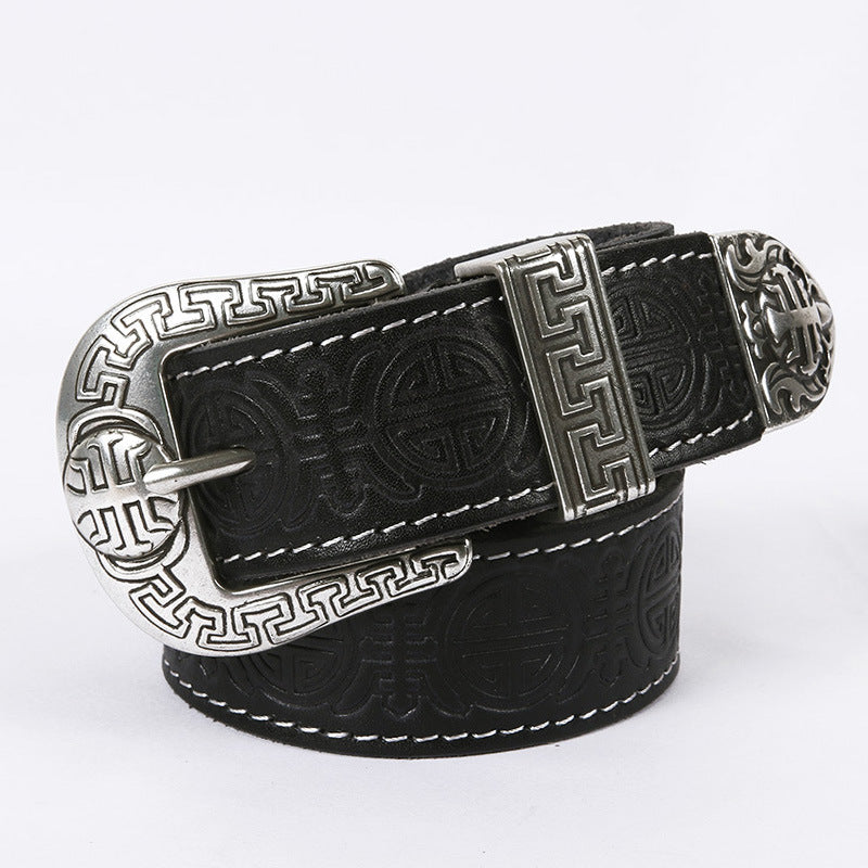 Men's Genuine Rodeo Leather Belt with Silver Buckle