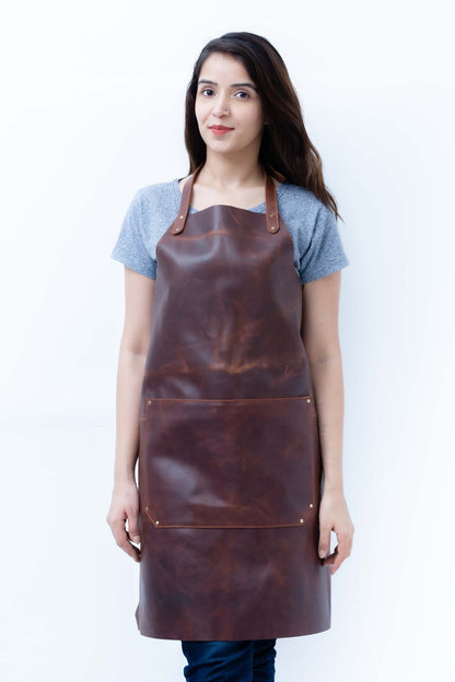 Brown Leather Tool Apron With Leather Pockets