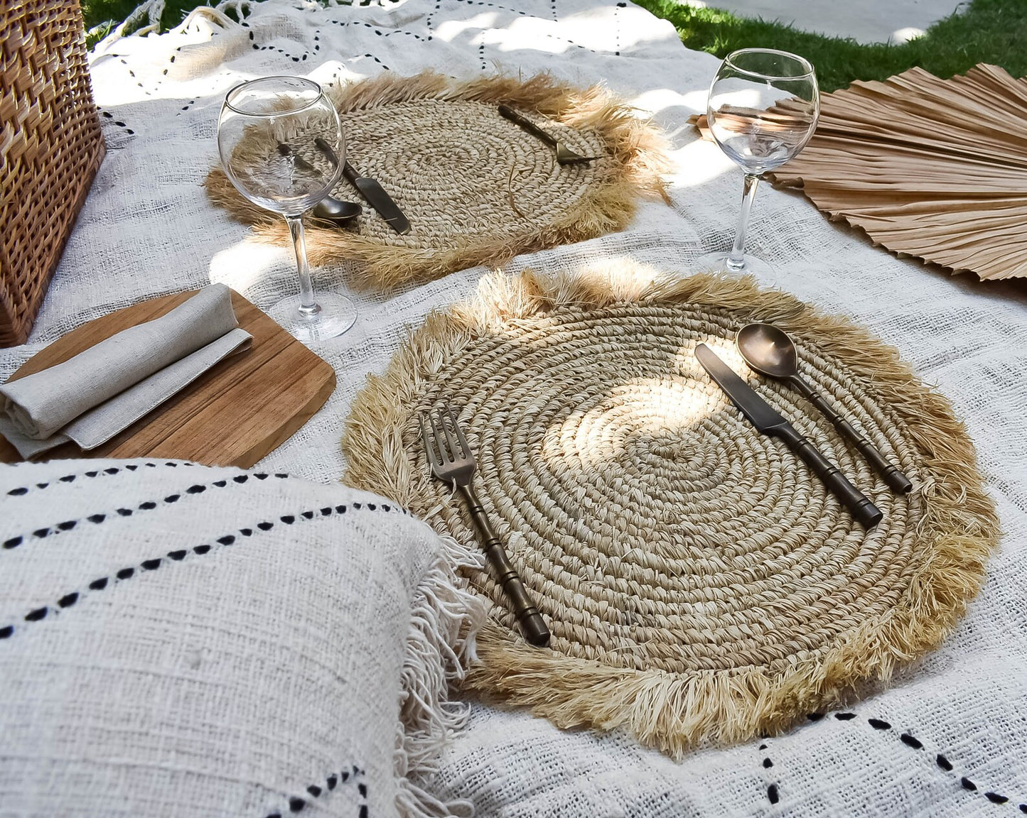 Handcrafted Raffia Straw Fringed Placemats