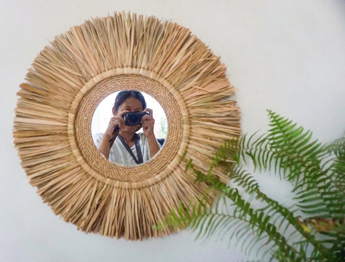 Handmade Round Raffia Beach Wall Mirror